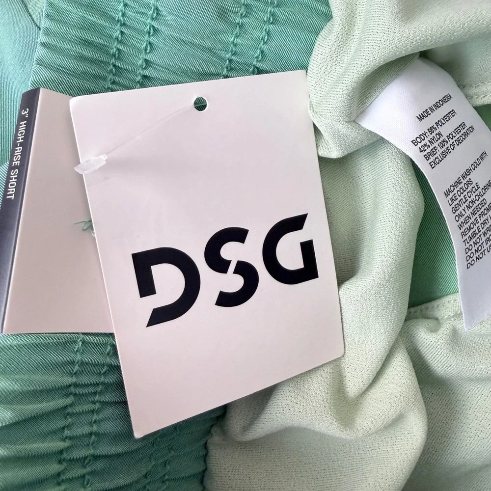 DSG Womens High Rise 3 Inch Running‎ Shorts Teal Green Smocked Waist Small NWT